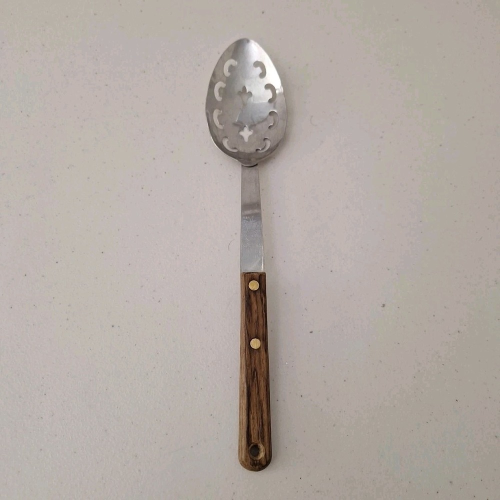 Vintage UTICA Blue Ribbon USA Forge Slotted Spoon Serving Stainless Steel 12"